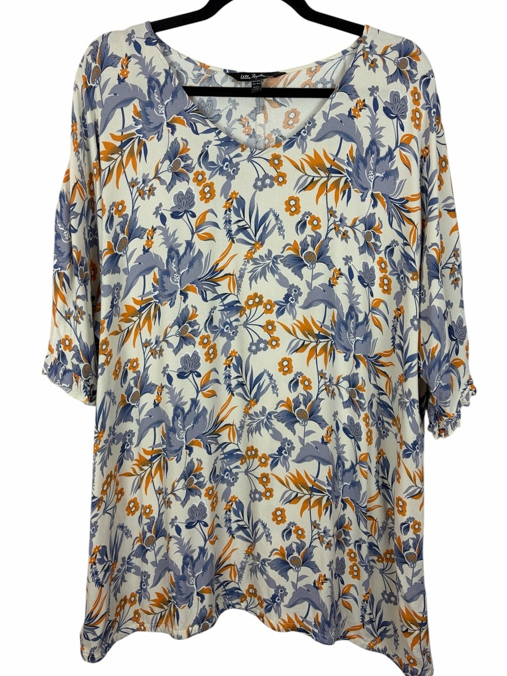 Ulla Popken Floral V-Neck Tunic Blouse 100% Viscose Plus Size 20/22